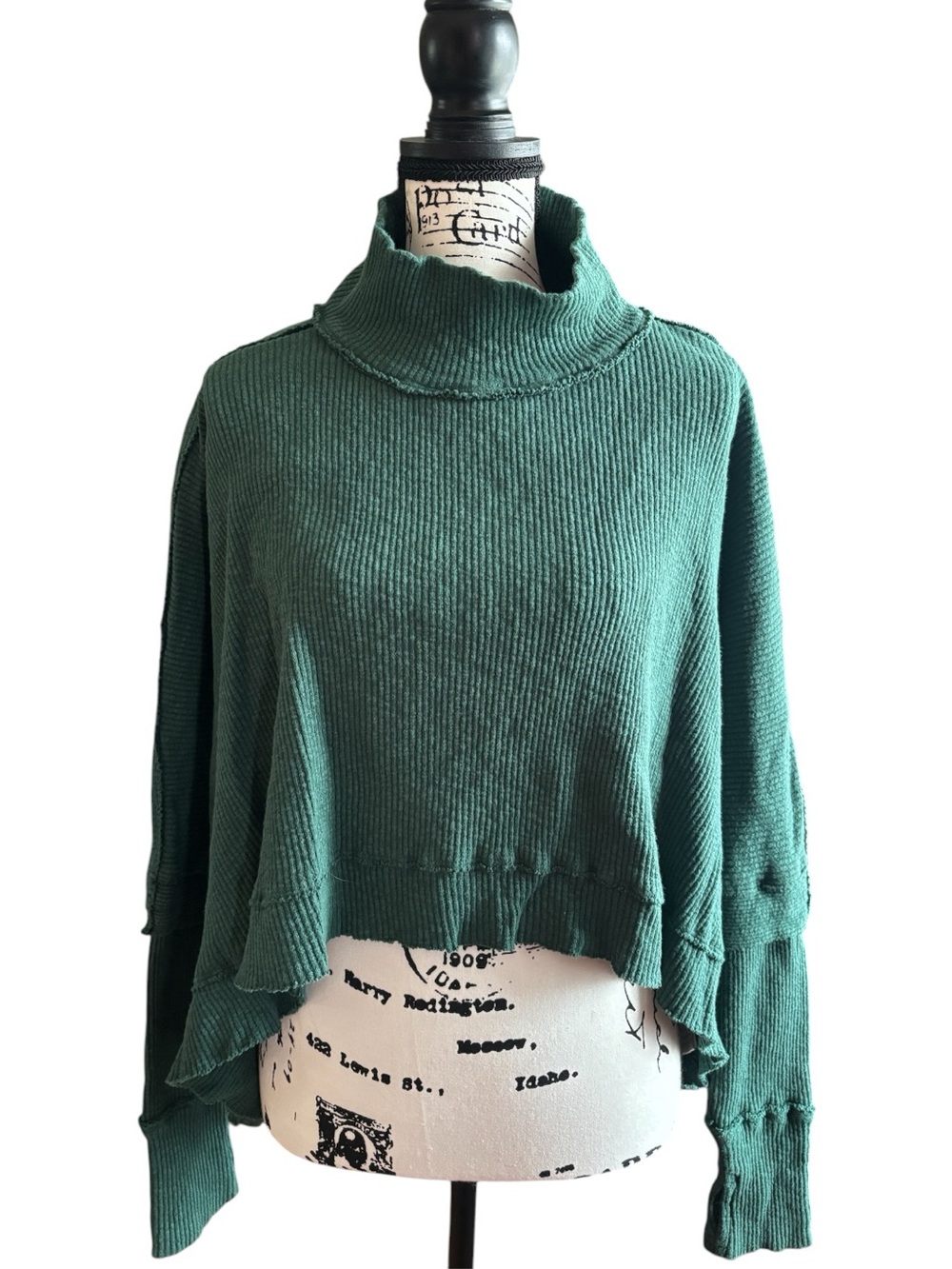 Free People We The Free Teal Green Thermal Mock Neck Ribbed Top Large